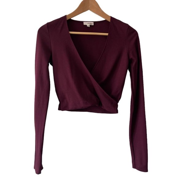 Wilfred Tops - Aritzia Wilfred Free Burgundy Long Sleeve Wrap  Crop Top, V Neck Size Medium